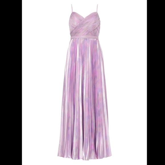 Ieena for Mac Duggal Metallic Purple Pleated Maxi Dress Size 8 - Picture 2 of 11